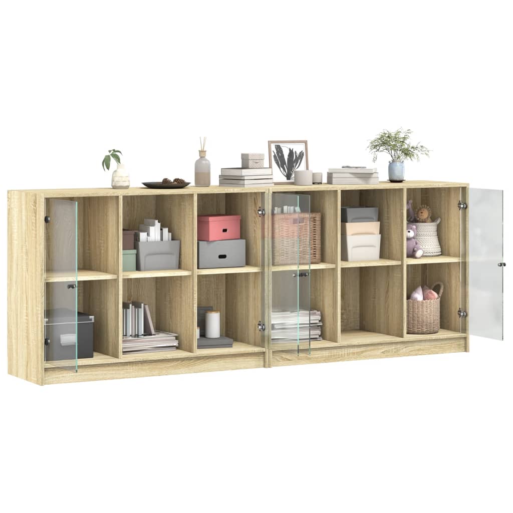 bogreol med låger 204x37x75 cm konstrueret træ sonoma-eg