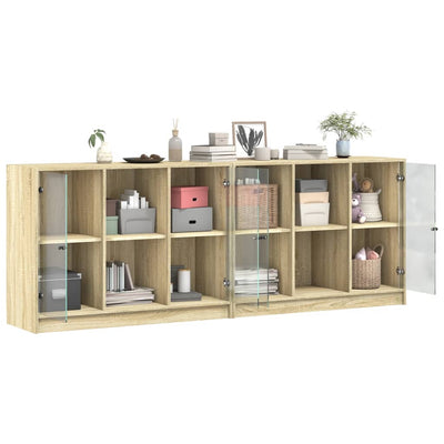 bogreol med låger 204x37x75 cm konstrueret træ sonoma-eg