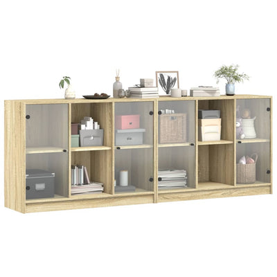 bogreol med låger 204x37x75 cm konstrueret træ sonoma-eg