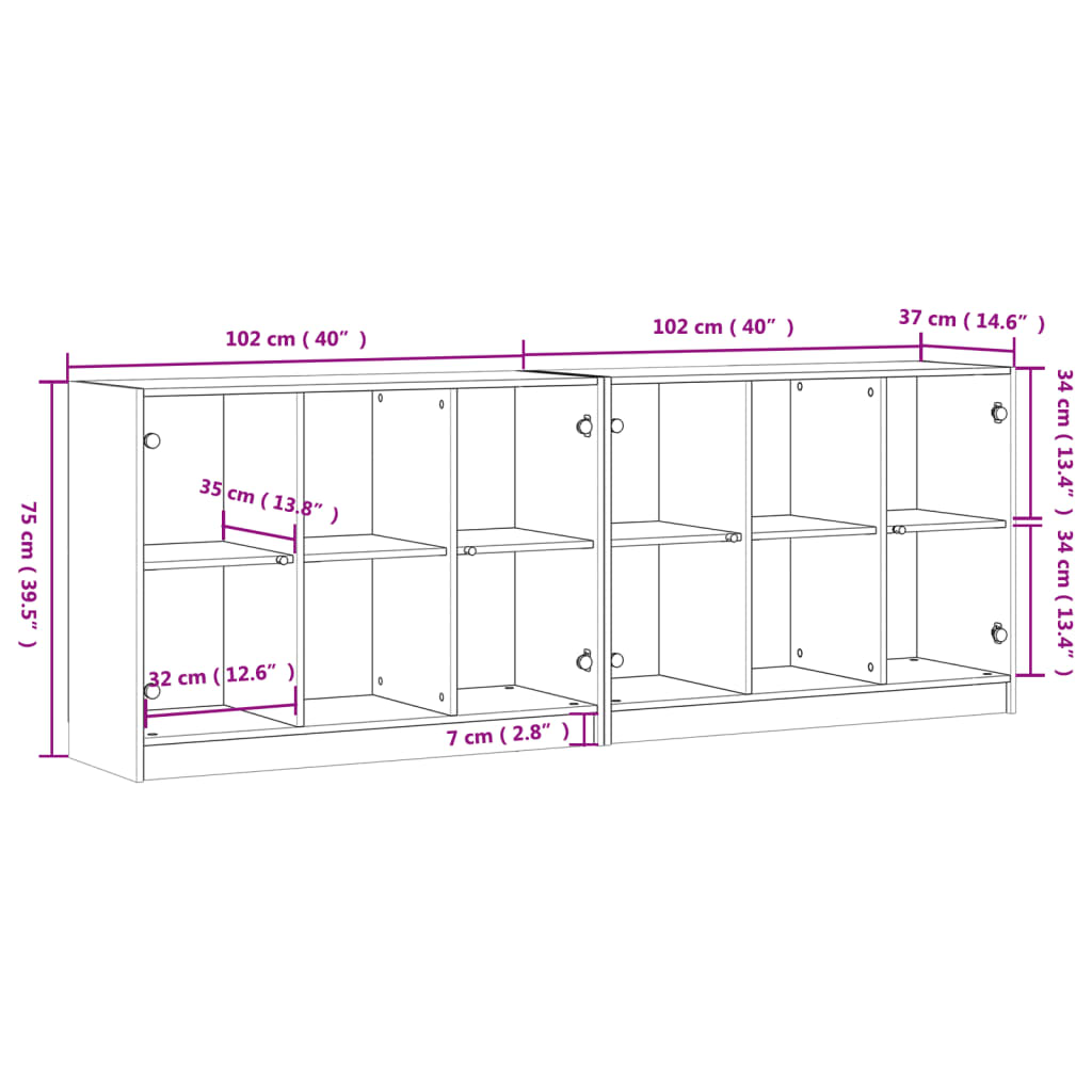bogreol med låger 204x37x75 cm konstrueret træ sonoma-eg
