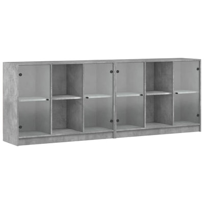 bogreol med låger 204x37x75 cm konstrueret træ betongrå