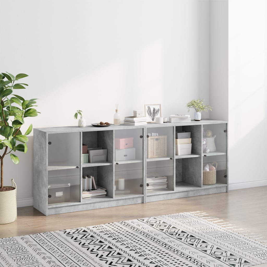 bogreol med låger 204x37x75 cm konstrueret træ betongrå