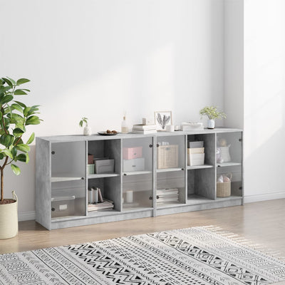 bogreol med låger 204x37x75 cm konstrueret træ betongrå