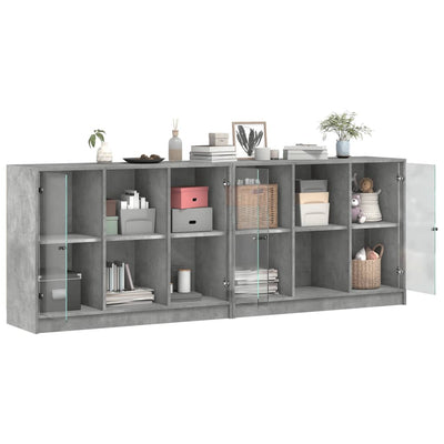 bogreol med låger 204x37x75 cm konstrueret træ betongrå