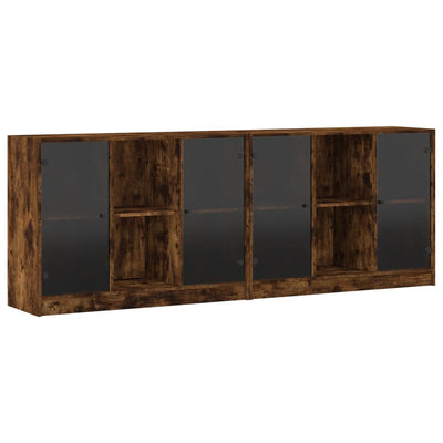 bogreol med låger 204x37x75 cm konstrueret træ røget egetræ