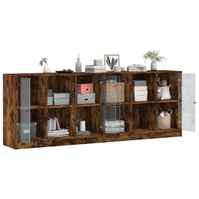 bogreol med låger 204x37x75 cm konstrueret træ røget egetræ