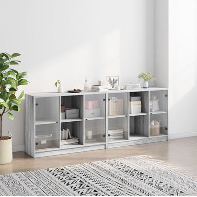 bogreol med låger 204x37x75 cm konstrueret træ grå sonoma