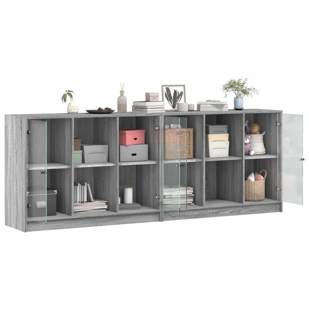 bogreol med låger 204x37x75 cm konstrueret træ grå sonoma