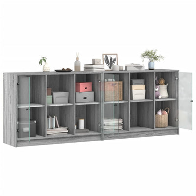 bogreol med låger 204x37x75 cm konstrueret træ grå sonoma