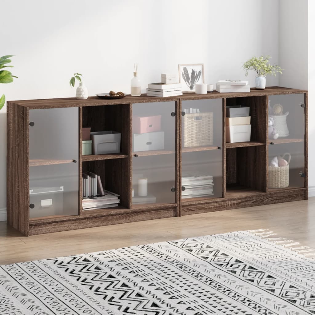 bogreol med låger 204x37x75 cm konstrueret træ brunt eg