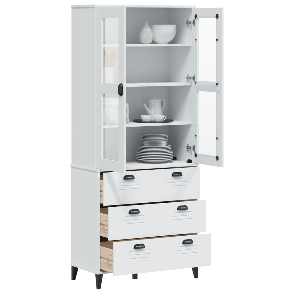 vitrineskab VIKEN 80x40x190 cm massivt fyrretræ hvid