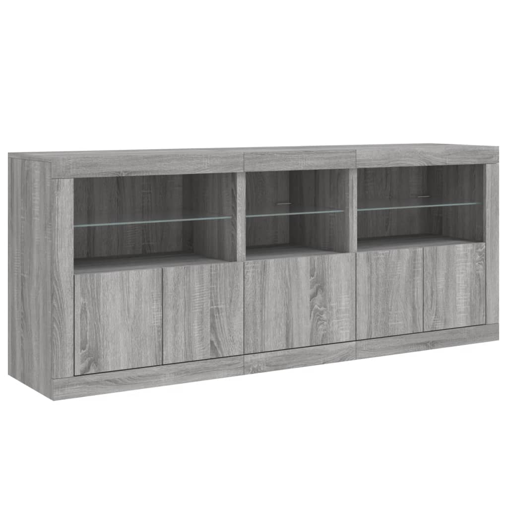 skænk med LED-lys 162x35x75 cm grå sonoma-eg