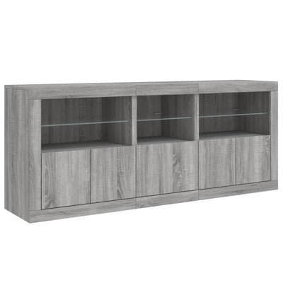 skænk med LED-lys 162x35x75 cm grå sonoma-eg