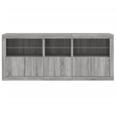 skænk med LED-lys 162x35x75 cm grå sonoma-eg