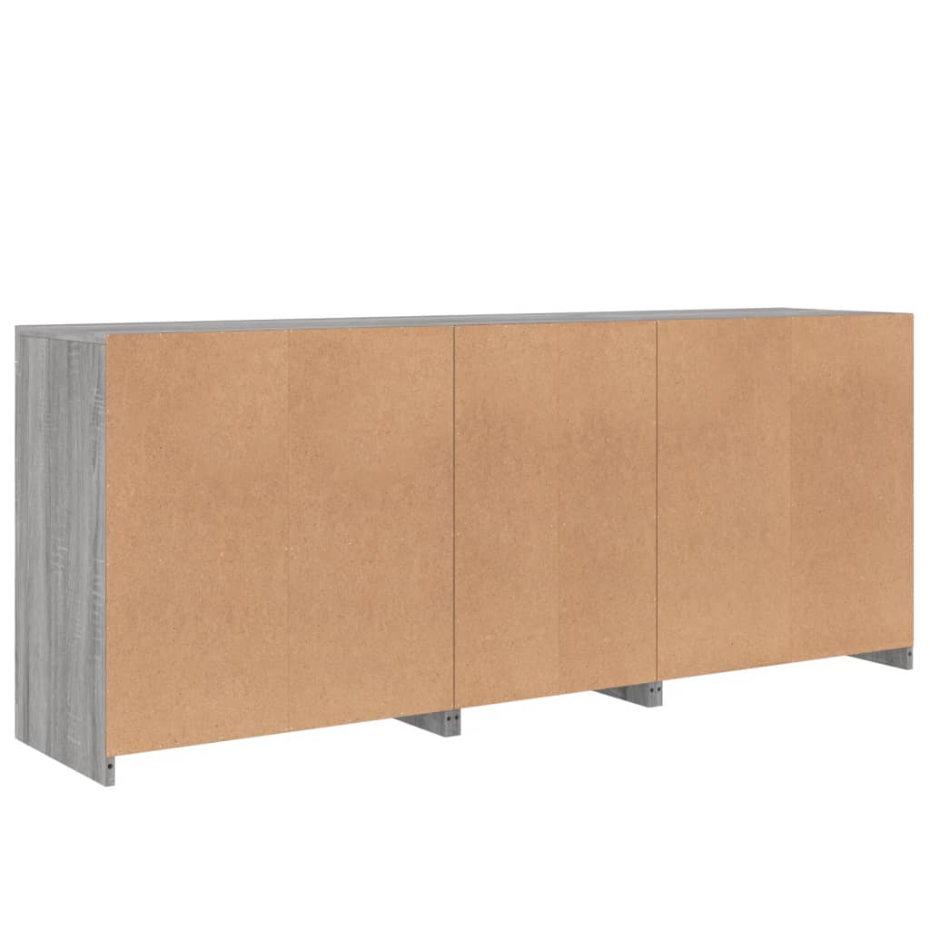 skænk med LED-lys 162x35x75 cm grå sonoma-eg