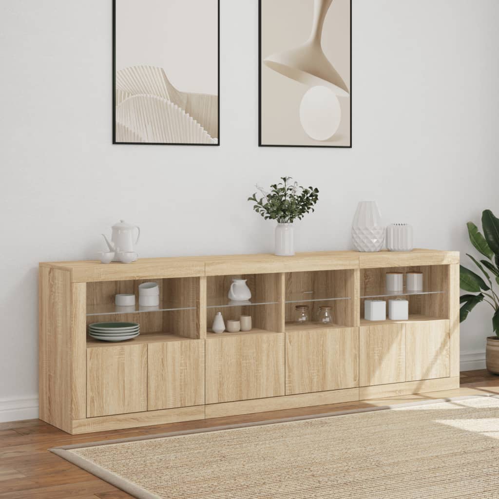 skænk med LED-lys 202x37x67 cm sonoma-eg