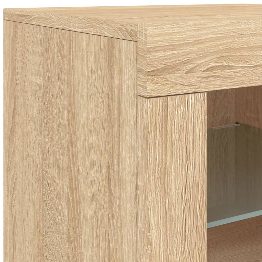 skænk med LED-lys 202x37x67 cm sonoma-eg