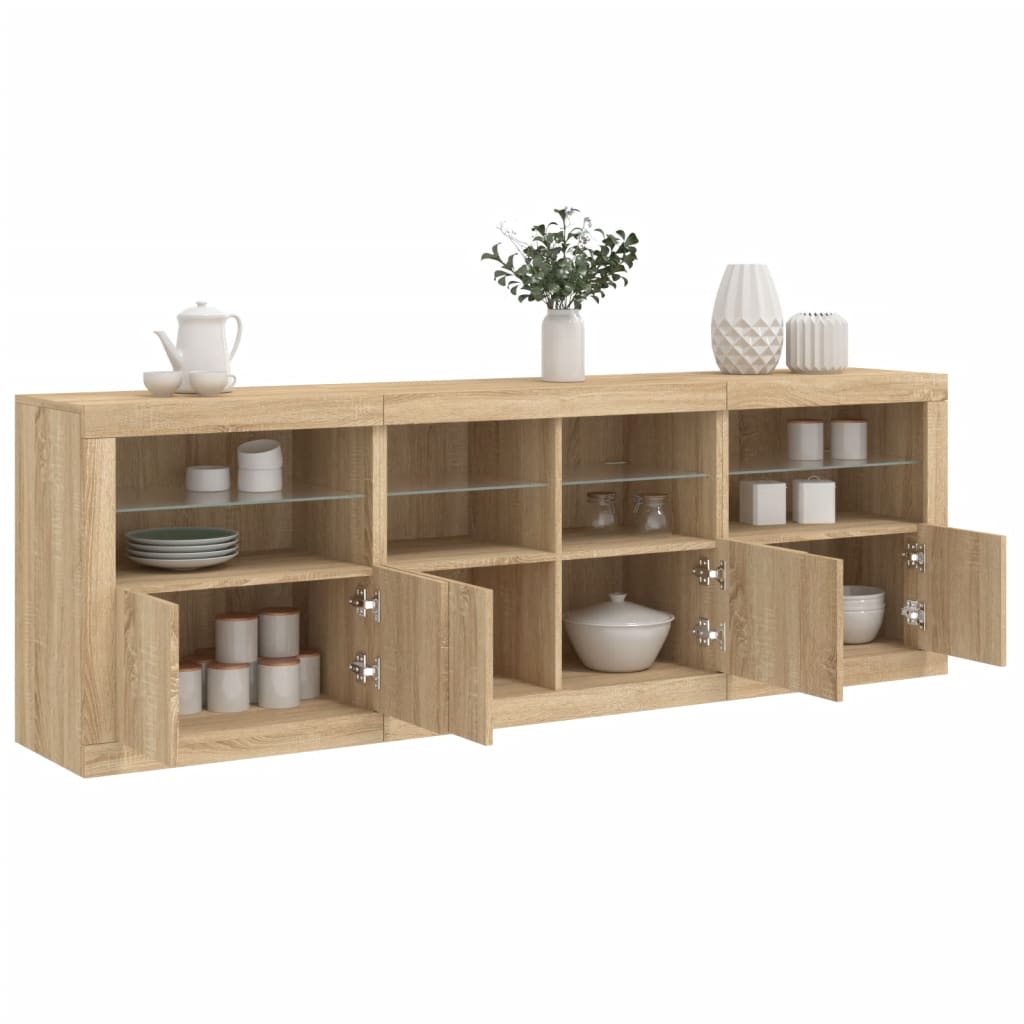 skænk med LED-lys 202x37x67 cm sonoma-eg
