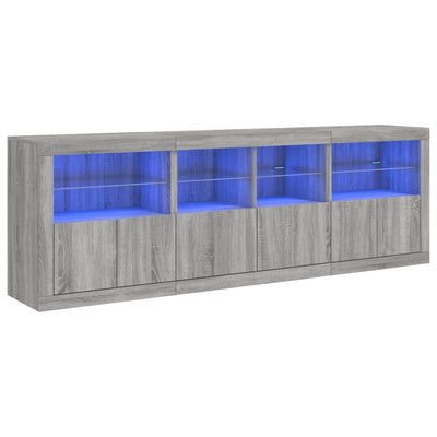 skænk med LED-lys 202x37x67 cm grå sonoma-eg