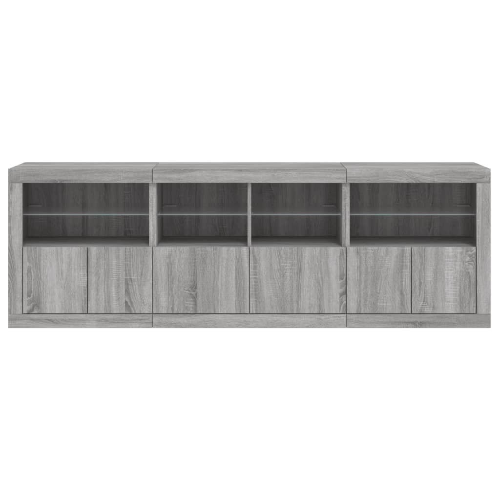 skænk med LED-lys 202x37x67 cm grå sonoma-eg