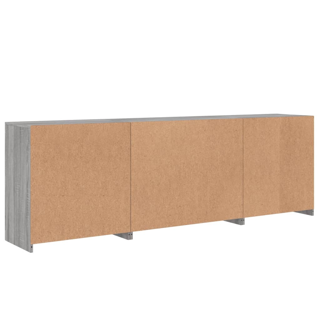 skænk med LED-lys 202x37x67 cm grå sonoma-eg