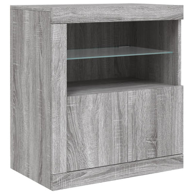 skænk med LED-lys 202x37x67 cm grå sonoma-eg