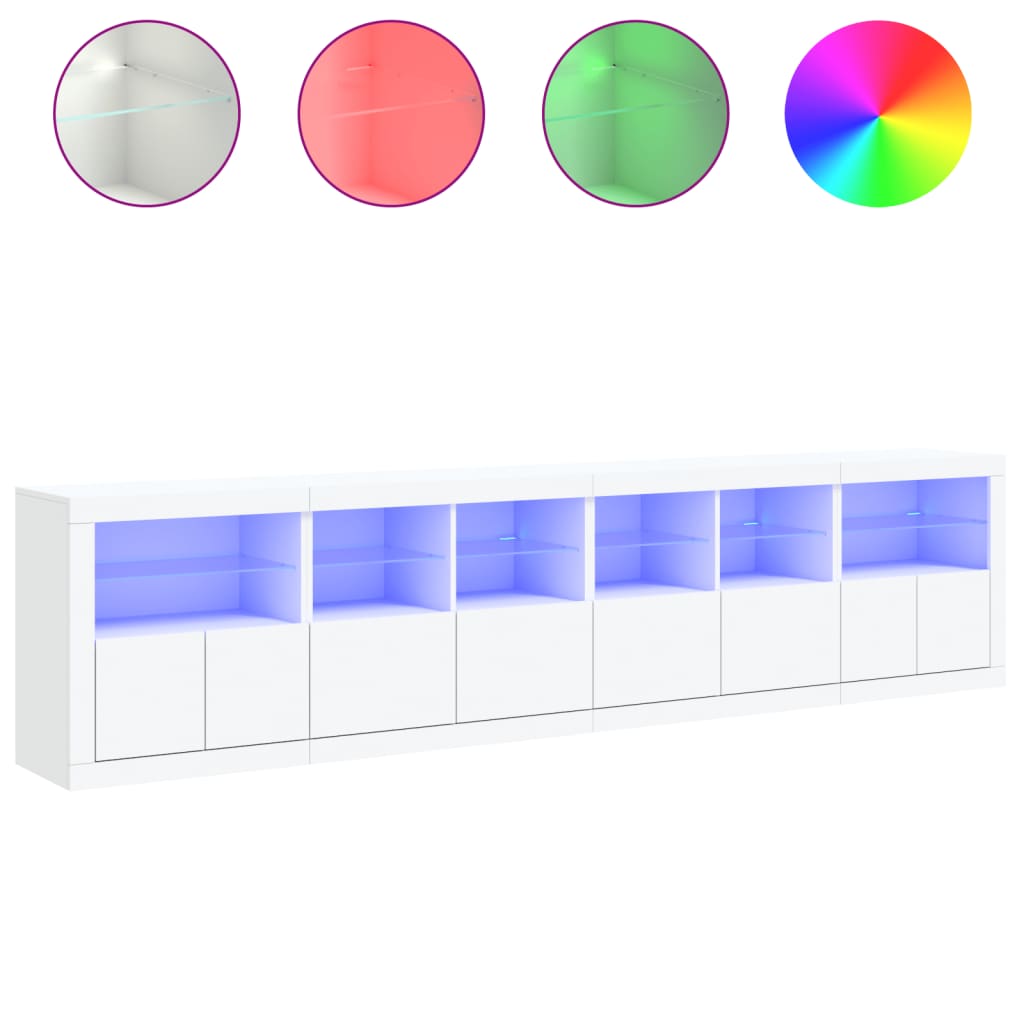 skænk med LED-lys 283x37x67 cm hvid