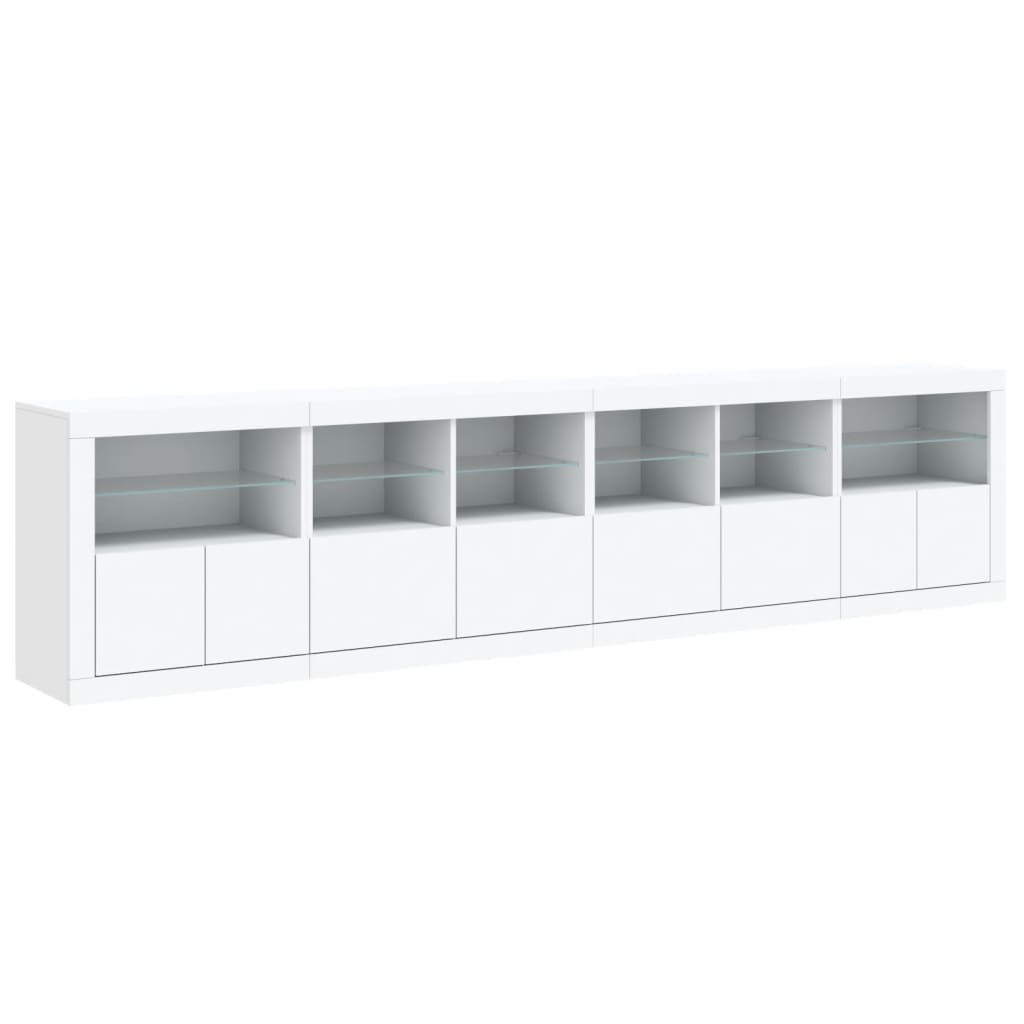 skænk med LED-lys 283x37x67 cm hvid