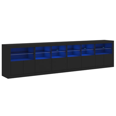 skænk med LED-lys 283x37x67 cm sort
