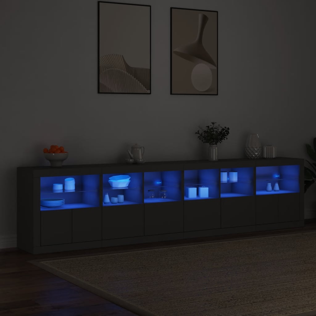 skænk med LED-lys 283x37x67 cm sort