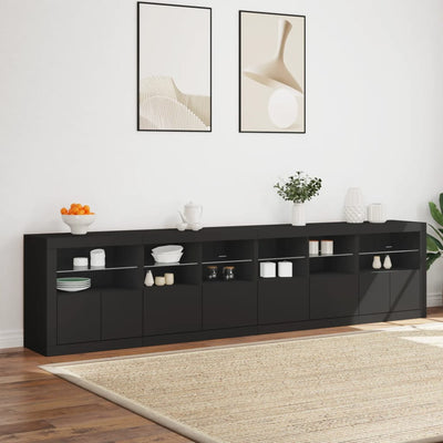 skænk med LED-lys 283x37x67 cm sort