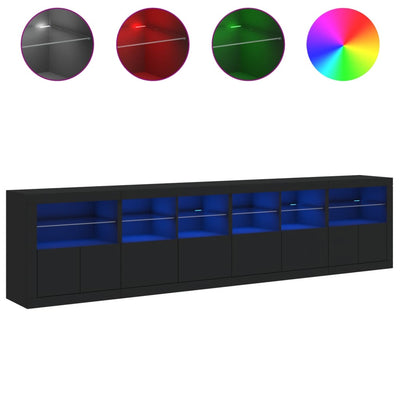 skænk med LED-lys 283x37x67 cm sort