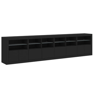 skænk med LED-lys 283x37x67 cm sort