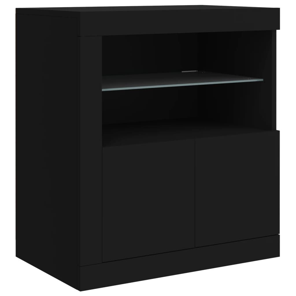 skænk med LED-lys 283x37x67 cm sort