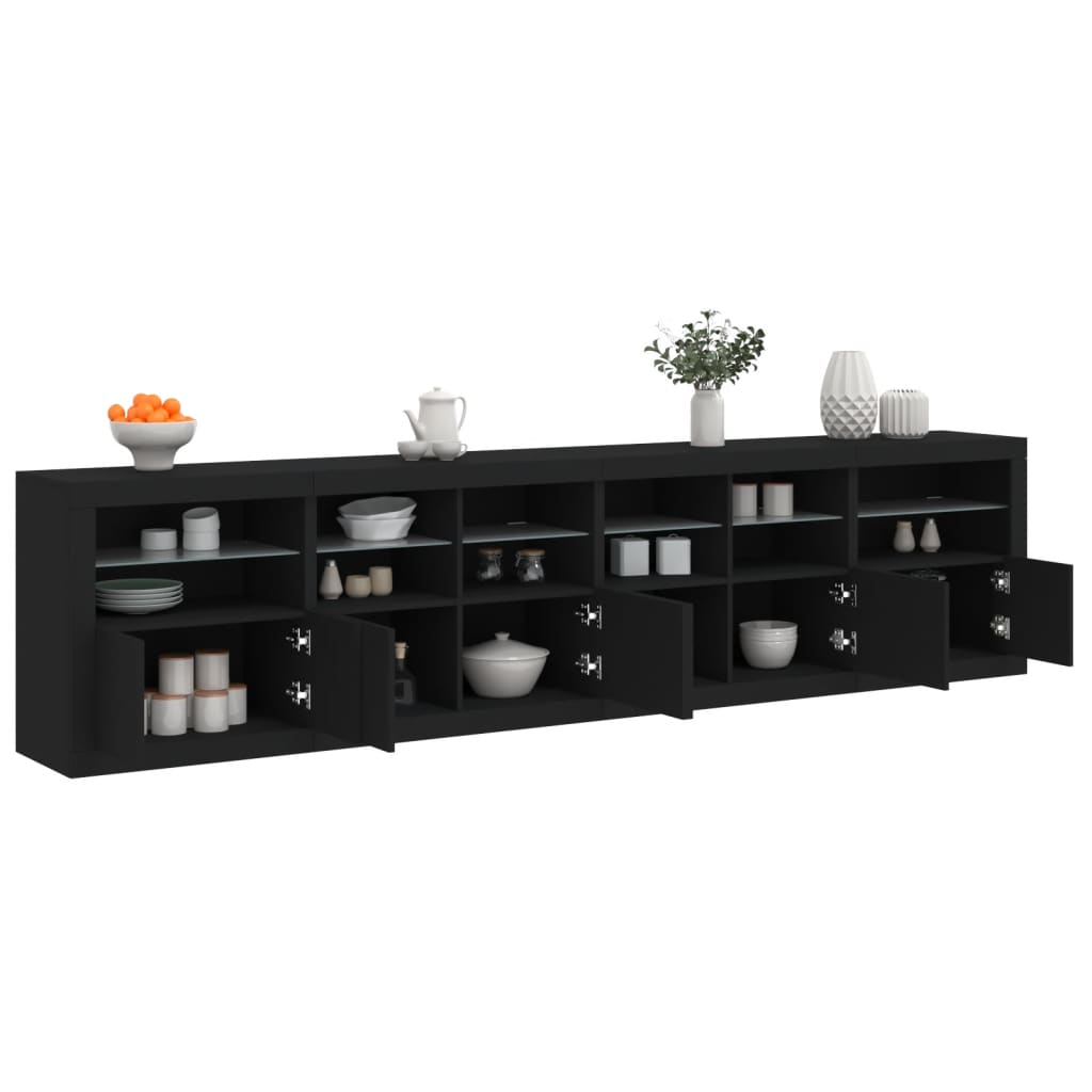 skænk med LED-lys 283x37x67 cm sort