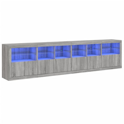 skænk med LED-lys 283x37x67 cm grå sonoma-eg