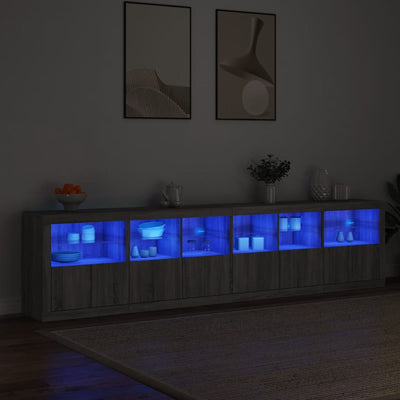 skænk med LED-lys 283x37x67 cm grå sonoma-eg
