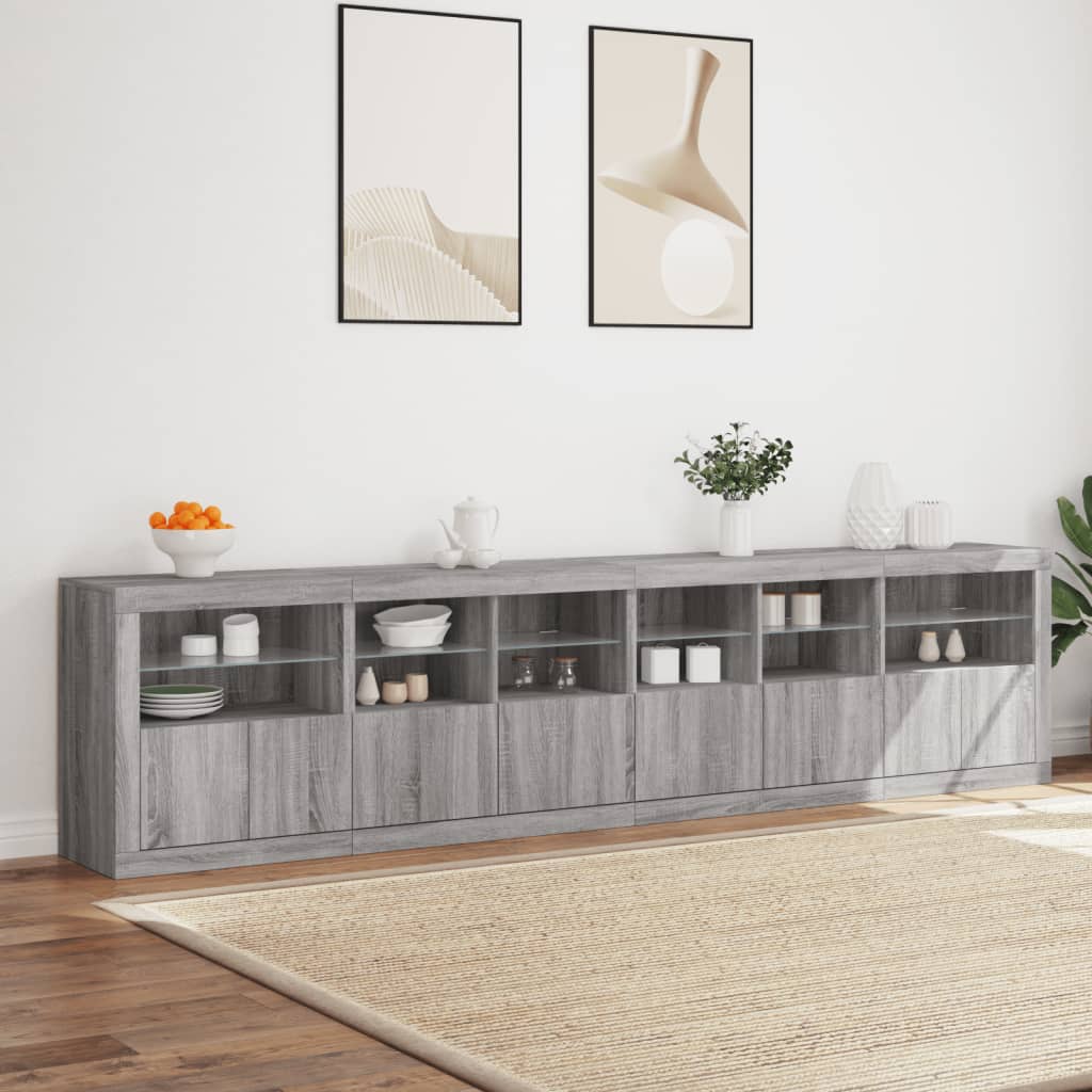 skænk med LED-lys 283x37x67 cm grå sonoma-eg