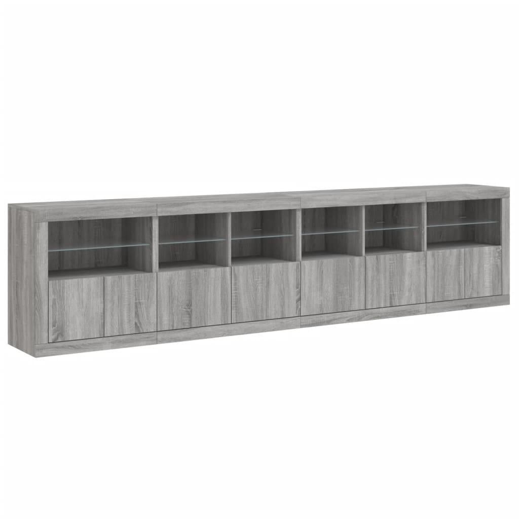 skænk med LED-lys 283x37x67 cm grå sonoma-eg