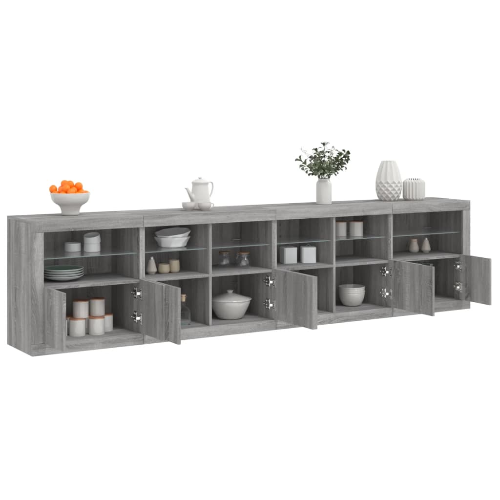 skænk med LED-lys 283x37x67 cm grå sonoma-eg