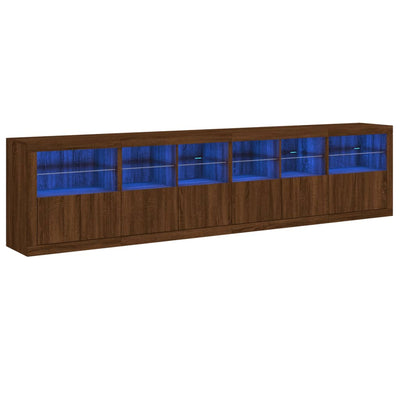 skænk med LED-lys 283x37x67 cm brun egetræsfarve