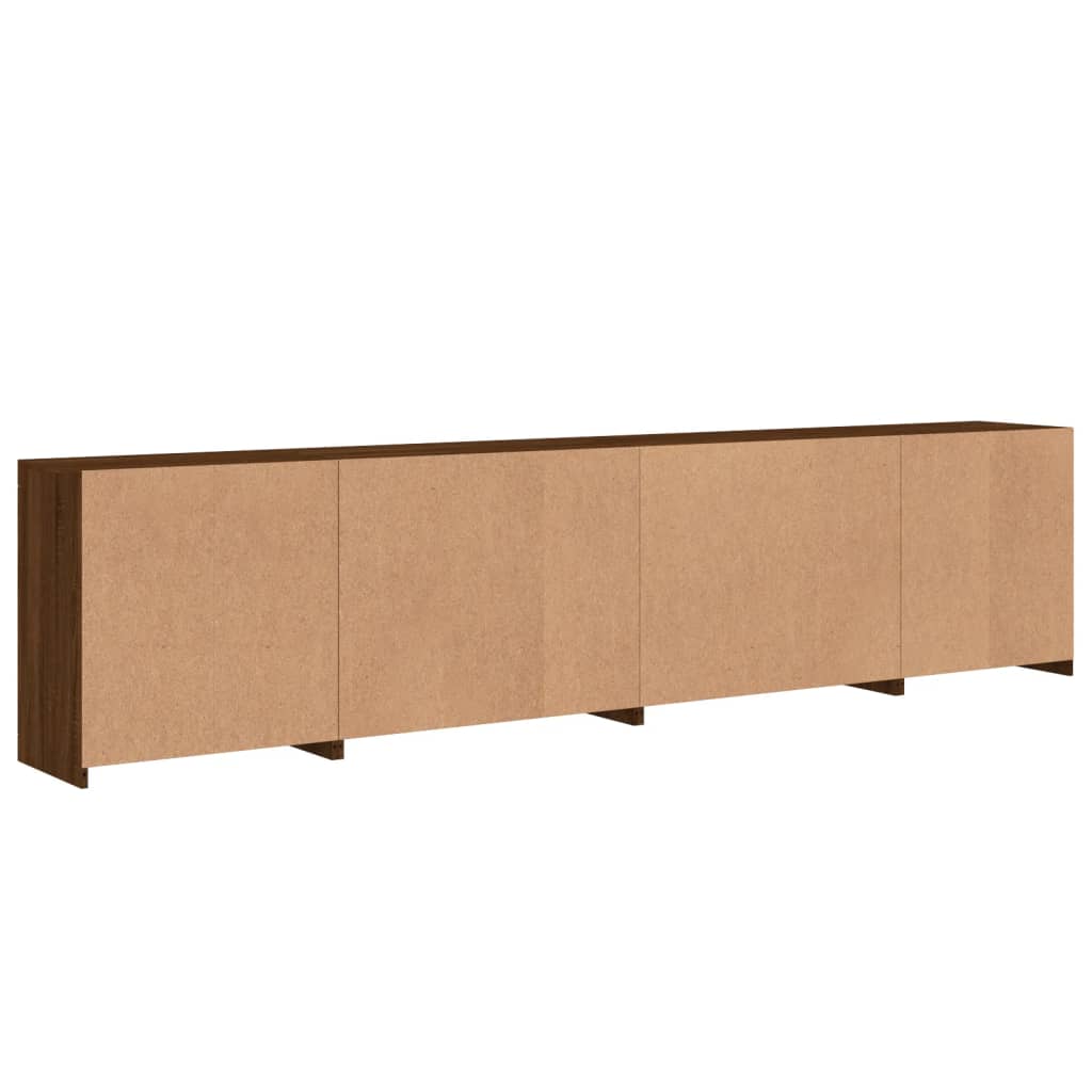 skænk med LED-lys 283x37x67 cm brun egetræsfarve