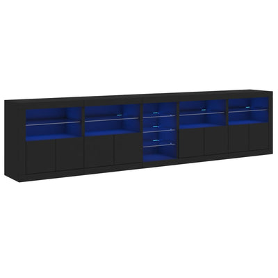 skænk med LED-lys 283x37x67 cm sort