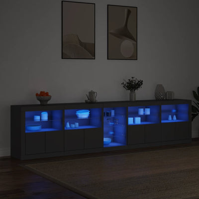 skænk med LED-lys 283x37x67 cm sort