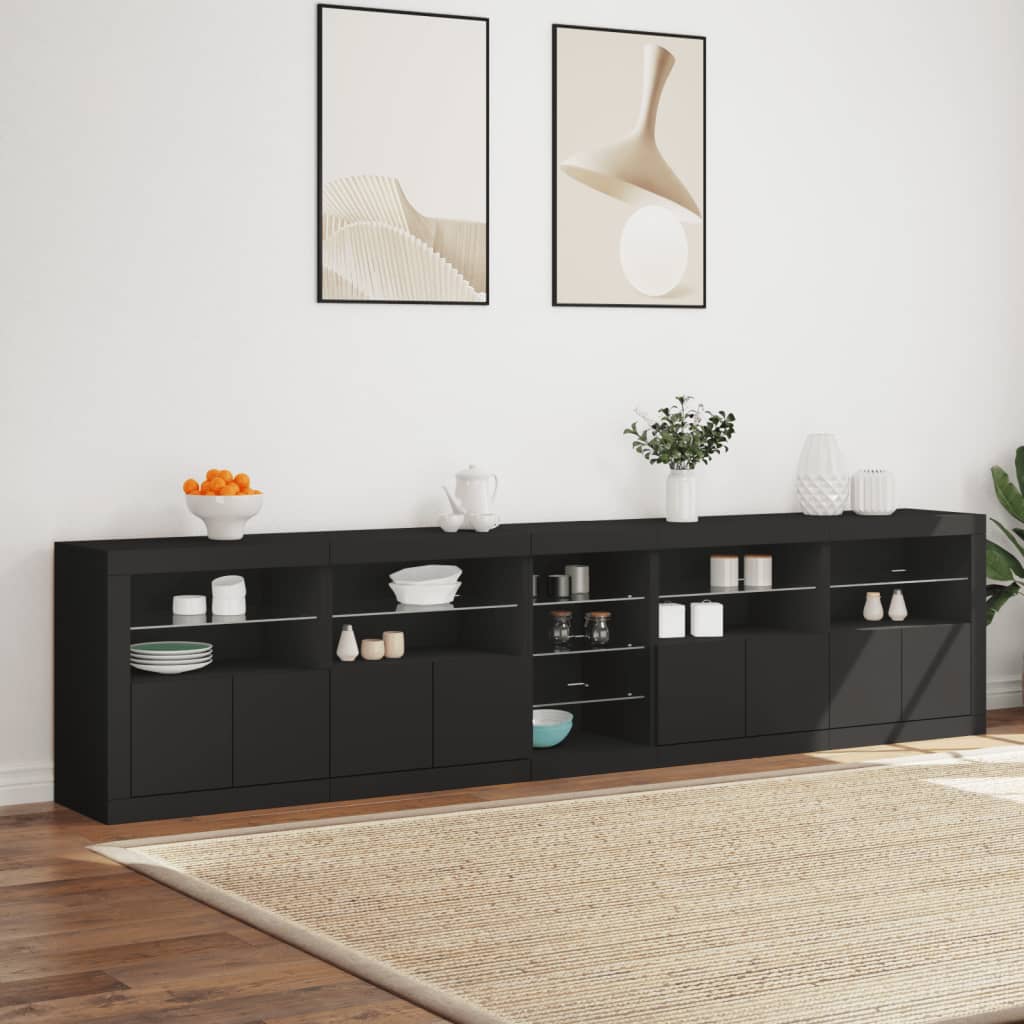 skænk med LED-lys 283x37x67 cm sort