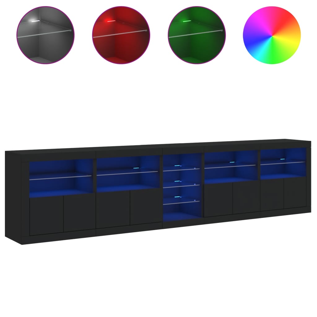skænk med LED-lys 283x37x67 cm sort