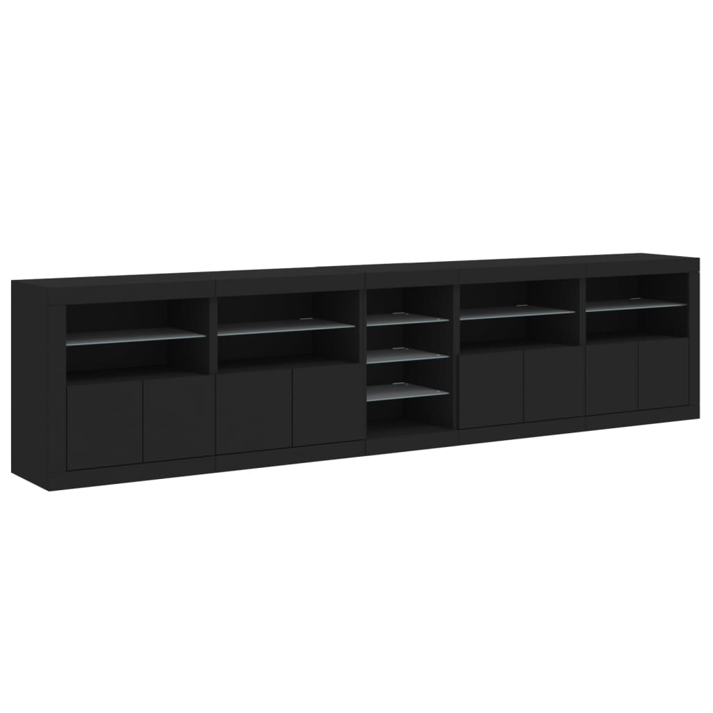 skænk med LED-lys 283x37x67 cm sort