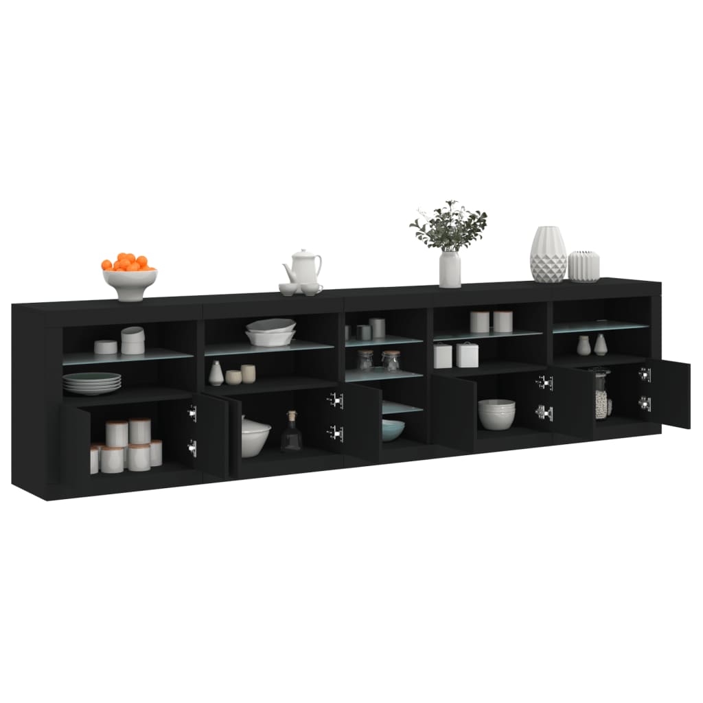 skænk med LED-lys 283x37x67 cm sort