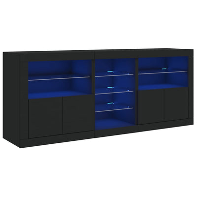 skænk med LED-lys 181,5x37x67 cm sort