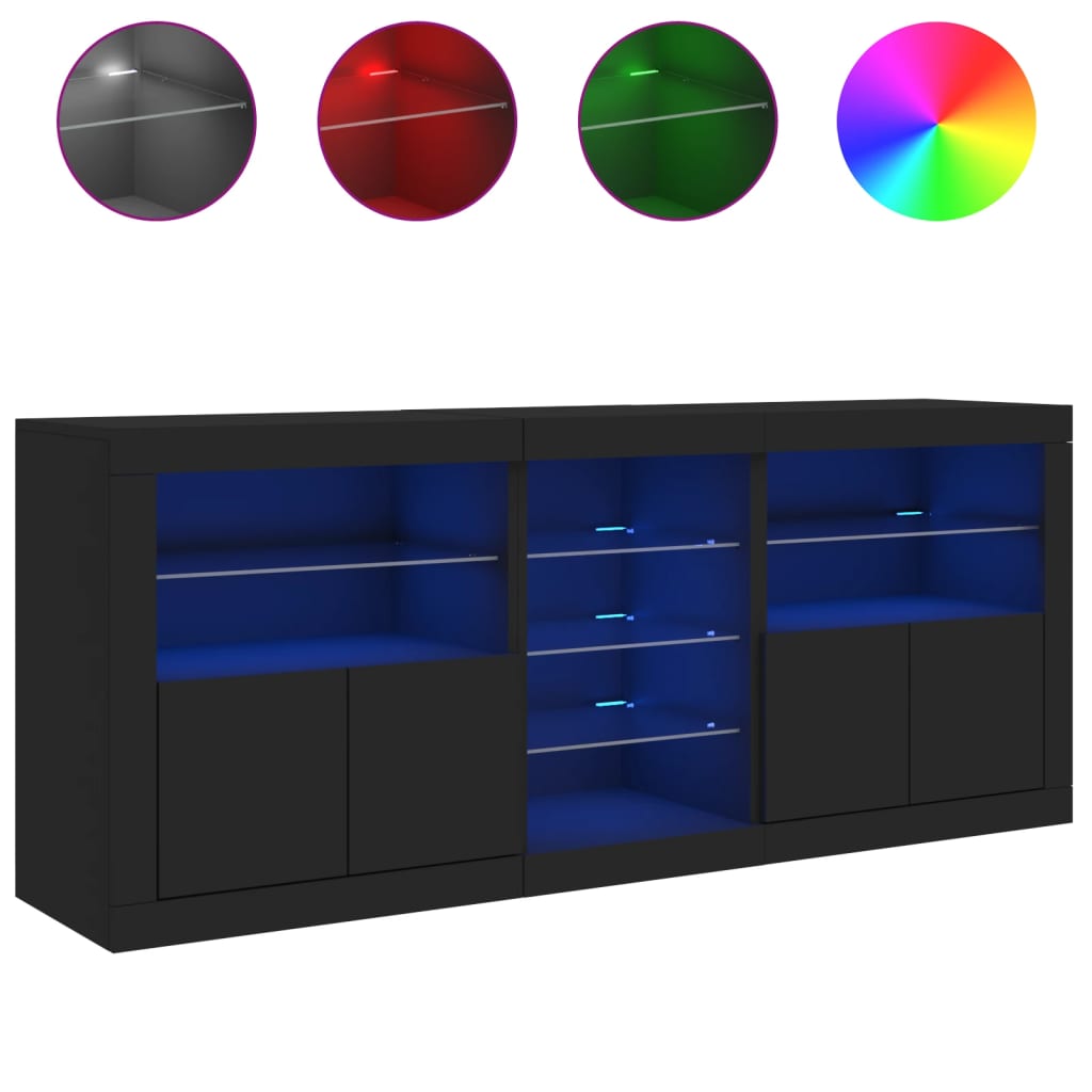 skænk med LED-lys 181,5x37x67 cm sort